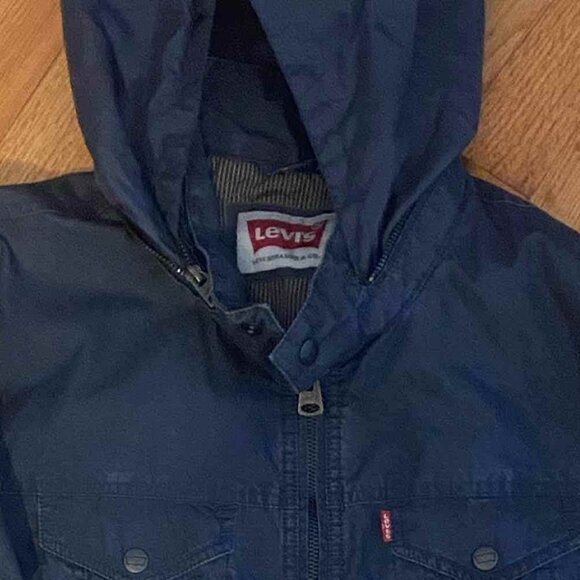Levi's Cotton Zipper Military Jacket Grey Hooded Denim Wash XL NWT - Picture 2 of 3